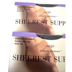 NWT East5th Sheerest Support Control Top Pantyhose Off Black Average Two pairs